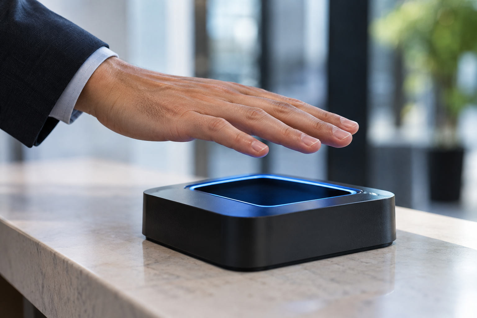 Contactless palm reader capturing a hand