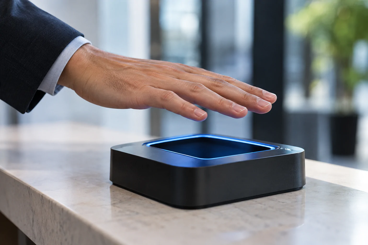 Contactless palm reader capturing a hand